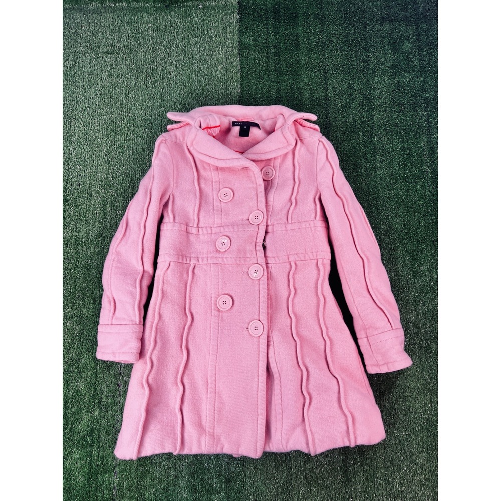 Marc Jacobs Pink Wavy Textured Double Breasted Pea Coat Small Shawl Collar